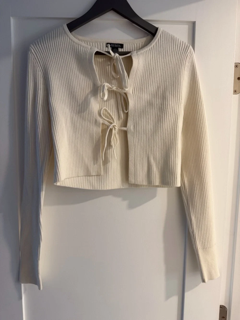 Wild fable Ribbed Tie-Front Cream Women's Top - Picture 2 of 3